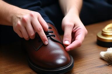 レザーシューズを磨いている様子のイメージ